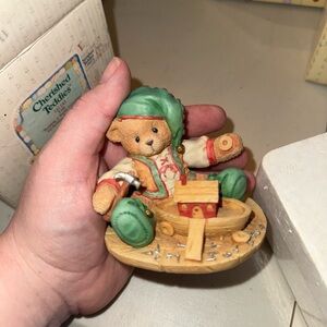 Cherished Teddies “Yule” Green and Tan Bear with Toy Plane